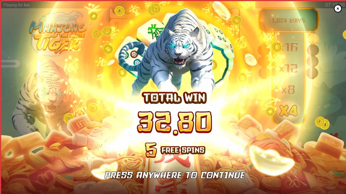 Tampilan visual slot Mahjong of the White Tiger dengan tema oriental dan harimau putih